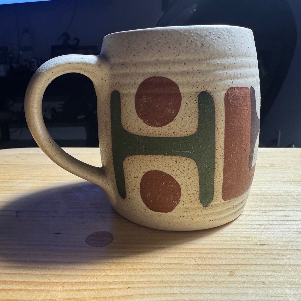 Lapid Pottery Israel Handpainted signed Batia 60's70's Mug Rare "Carmel Series"
